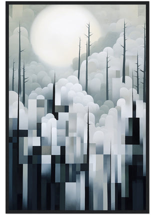 Mystical Fusion: Misty Forest Painting with Harmonious Geometric Interplay