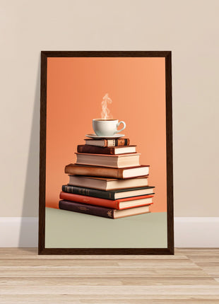 Coffee on stack of books poster