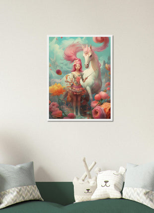 Póster Niña con su unicornio.