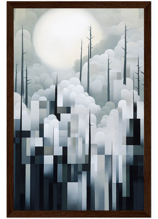 Mystical Fusion: Misty Forest Painting with Harmonious Geometric Interplay