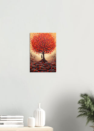 Red fall tree drawing poster