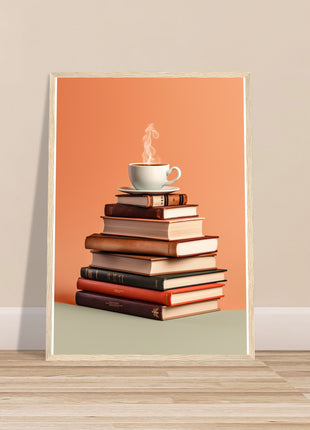 Coffee on stack of books poster