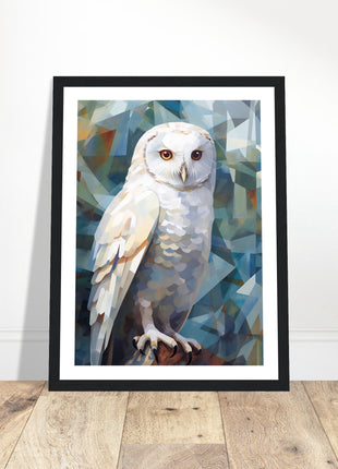 Geometric Harmony: Striking White Owl Poster with Artistic Flair