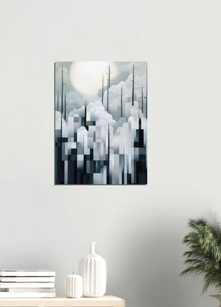 Mystical Fusion: Misty Forest Painting with Harmonious Geometric Interplay