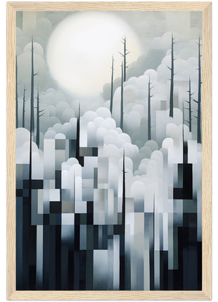 Mystical Fusion: Misty Forest Painting with Harmonious Geometric Interplay