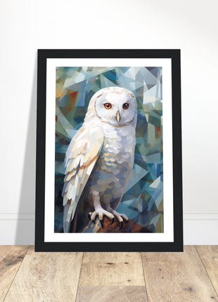 Geometric Harmony: Striking White Owl Poster with Artistic Flair