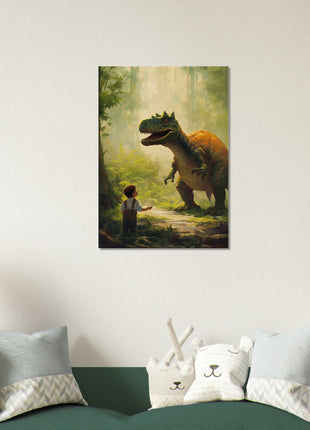 Póster dinosaurio y niño