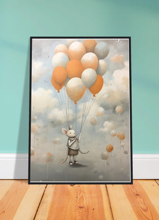 Mouse with balloons kids room poster