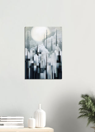 Mystical Fusion: Misty Forest Painting with Harmonious Geometric Interplay