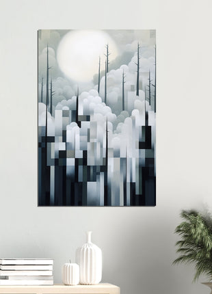 Mystical Fusion: Misty Forest Painting with Harmonious Geometric Interplay