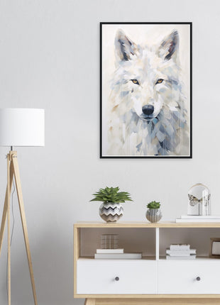 White wolf poster with geometric shapes - Premium Matte Paper Wooden Framed Poster