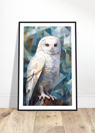 Geometric Harmony: Striking White Owl Poster with Artistic Flair