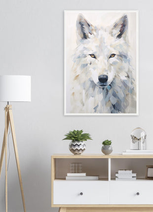 White wolf poster with geometric shapes - Premium Matte Paper Wooden Framed Poster