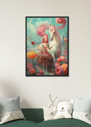 Mädchen mit ihrem Einhornplakat