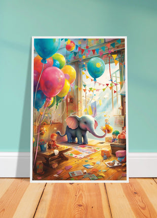 Elephant in playroom kids poster