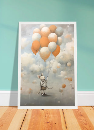 Mouse with balloons kids room poster