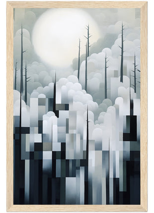 Mystical Fusion: Misty Forest Painting with Harmonious Geometric Interplay