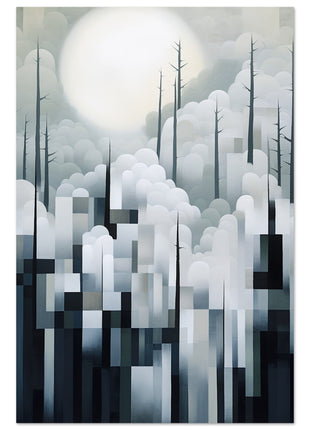 Mystical Fusion: Misty Forest Painting with Harmonious Geometric Interplay