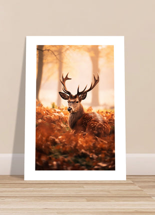 Deer in fall woods poster