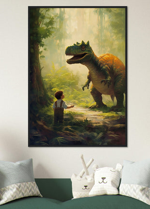 Póster dinosaurio y niño