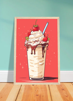 Strawberry smoothie vintage poster