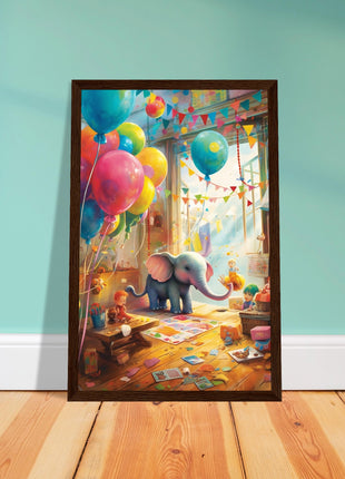 Elephant in playroom kids poster