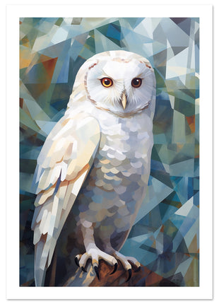 Geometric Harmony: Striking White Owl Poster with Artistic Flair