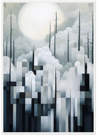 Mystical Fusion: Misty Forest Painting with Harmonious Geometric Interplay