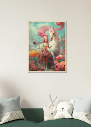 Póster Niña con su unicornio.