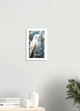 Geometric Harmony: Striking White Owl Poster with Artistic Flair