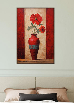 Precioso cartel de flores rojas.