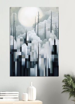 Mystical Fusion: Misty Forest Painting with Harmonious Geometric Interplay