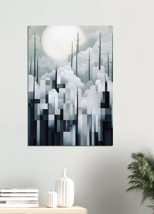 Mystical Fusion: Misty Forest Painting with Harmonious Geometric Interplay