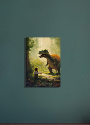 Póster dinosaurio y niño