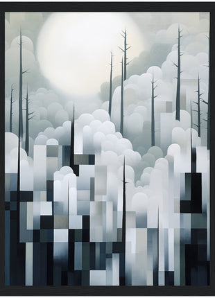 Mystical Fusion: Misty Forest Painting with Harmonious Geometric Interplay