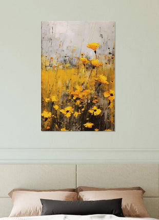 Yellow flower in field painting poster