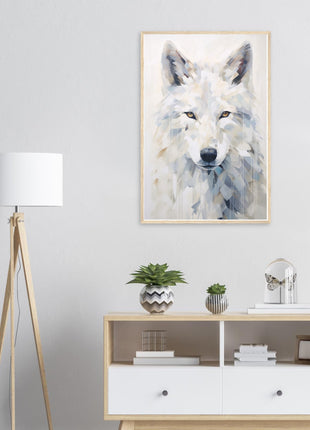 White wolf poster with geometric shapes - Premium Matte Paper Wooden Framed Poster