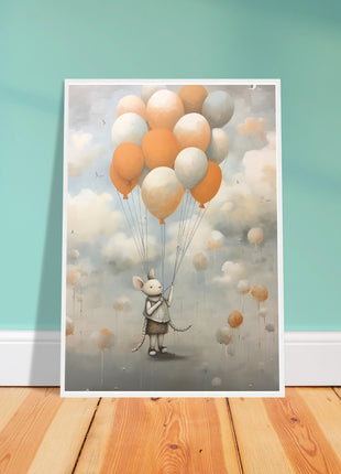 Mouse with balloons kids room poster