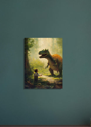 Póster dinosaurio y niño