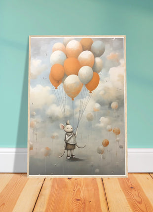 Mouse with balloons kids room poster