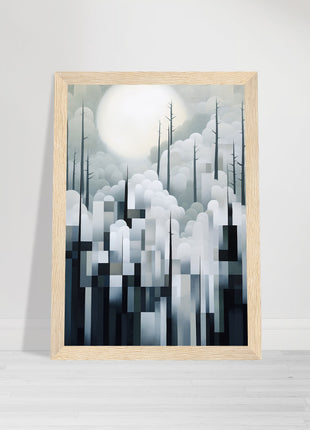 Mystical Fusion: Misty Forest Painting with Harmonious Geometric Interplay