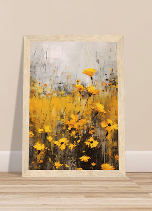 Yellow flower in field painting poster