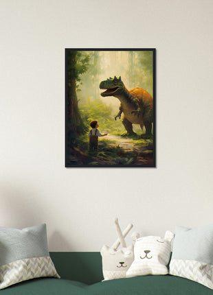 Póster dinosaurio y niño