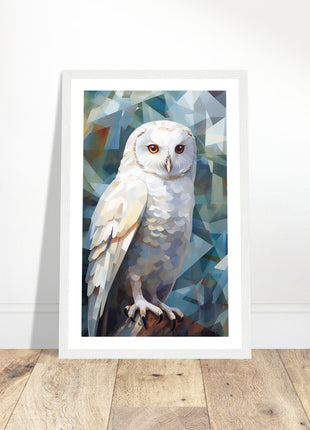 Geometric Harmony: Striking White Owl Poster with Artistic Flair