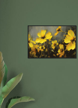 Yellow spring flowers on darker background poster