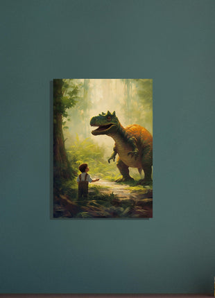 Póster dinosaurio y niño