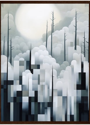 Mystical Fusion: Misty Forest Painting with Harmonious Geometric Interplay