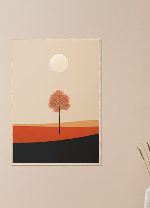 Cartel de paisaje de sol de otoño.