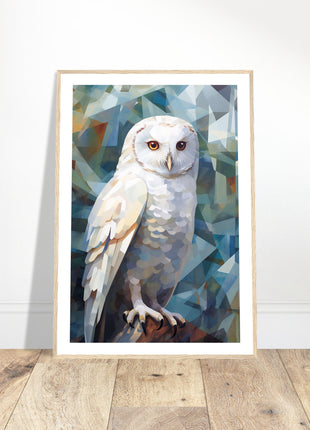 Geometric Harmony: Striking White Owl Poster with Artistic Flair