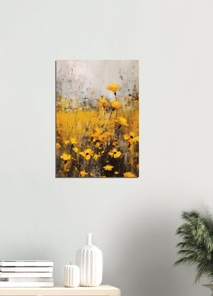 Yellow flower in field painting poster